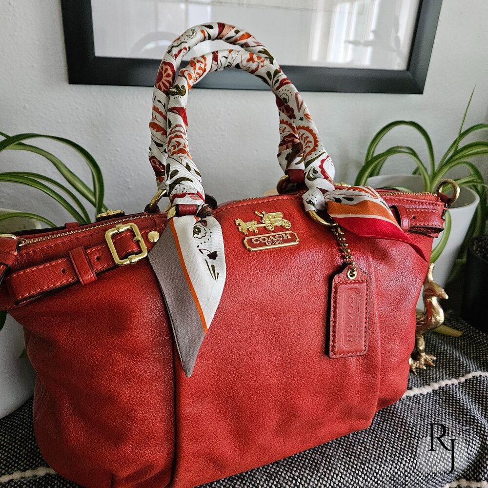 Coach Madison Sophia Pebbled Leather Satchel – Persimmon